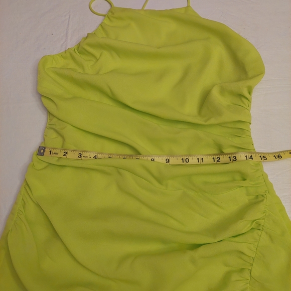Vici Neon Green Dazzle Me Ruched Halter Neck Mini Dress Dopamine Dressing Size M - Picture 8 of 12